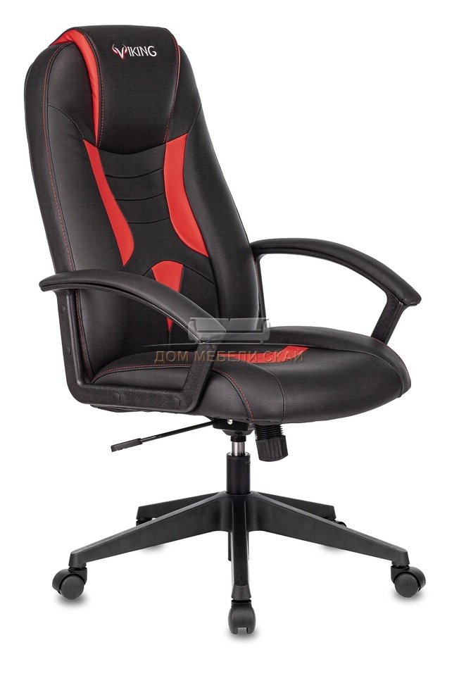 Кресло игровое VIKING-8, черная экокожа/красные вставки
