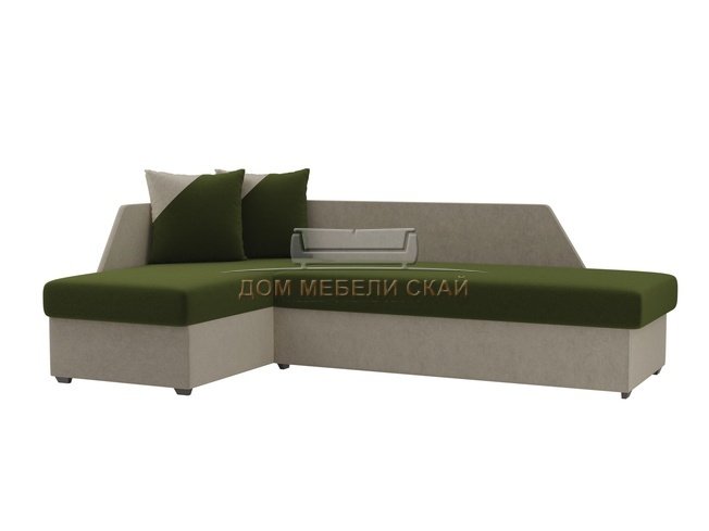 Угловой диван-кровать левый Андора, зеленый/бежевый/микровельвет
