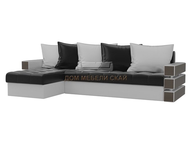 Угловой диван-кровать левый Венеция, черный/белый/экокожа