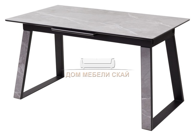 Стол обеденный раскладной Франк 140, серый мрамор/керамика/черный