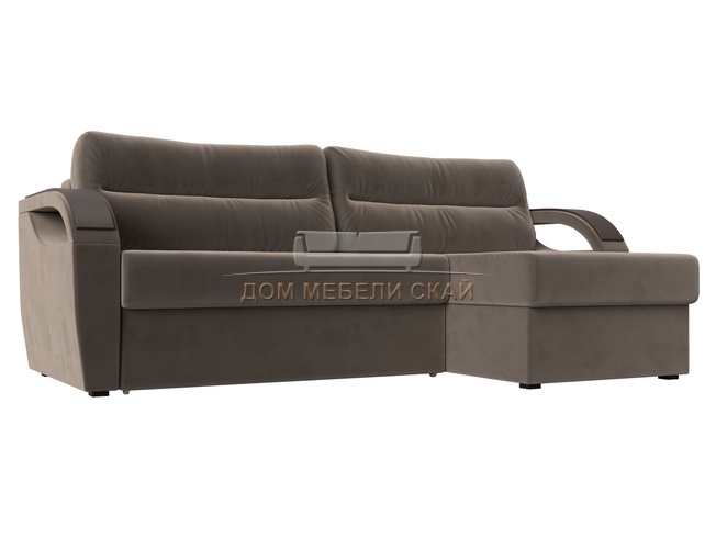 Угловой диван-кровать правый Форсайт, коричневый/велюр