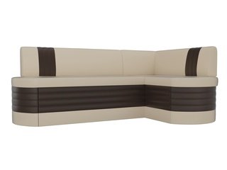 Кухонный угловой диван правый Токио, бежевый/коричневый/экокожа