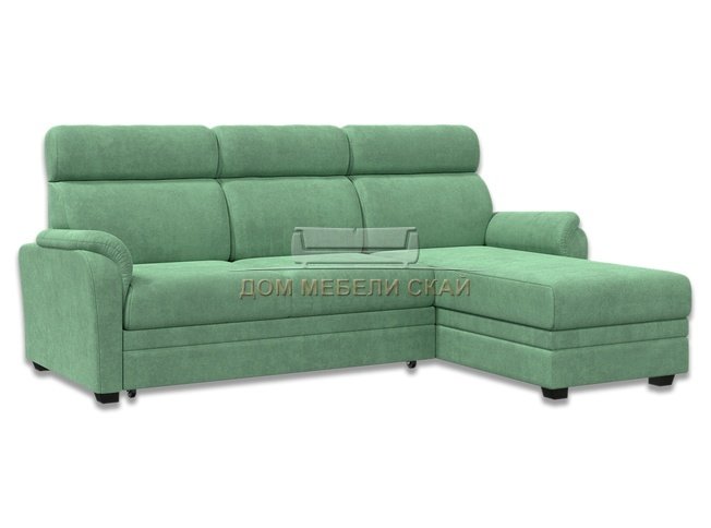 Угловой диван-кровать Омега 2-1, зеленый велюр