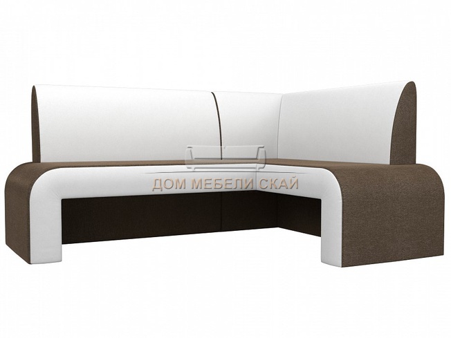 Кухонный угловой диван правый Кармен, коричневый/белый/рогожка/экокожа