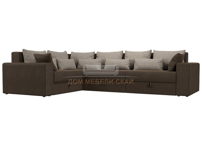 Угловой диван-кровать левый Майами Long, коричневый/бежевый/рогожка