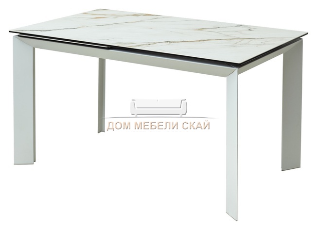 Стол обеденный раскладной CREMONA 180, KL-188 контрастный мрамор матовый/итальянская керамика/белый каркас