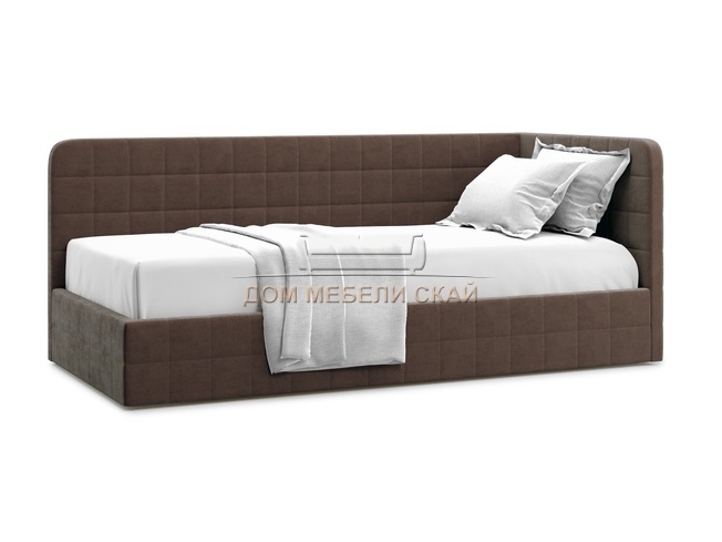 Кровать-кушетка мягкая Tichina 90x200 с ПМ, правая/шоколадный велюр velutto 23