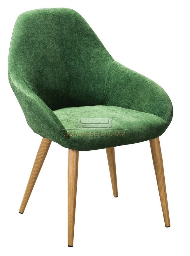 Стул-кресло Kent, велюровый зеленого цвета грин/натуральный дуб