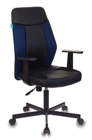 Кресло офисное CH-606, черная экокожа/синяя ткань