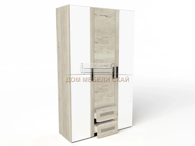 Шкаф 3-дверный с зеркалами Мале, дуб галифакс белый