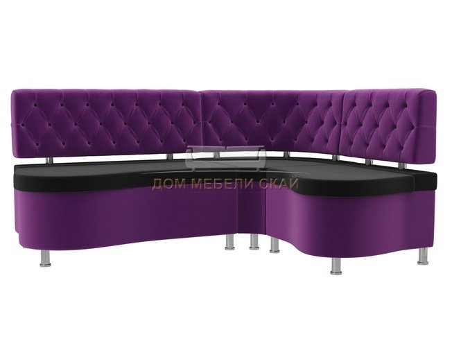 Кухонный угловой диван правый Вегас, черный/фиолетовый/микровельвет
