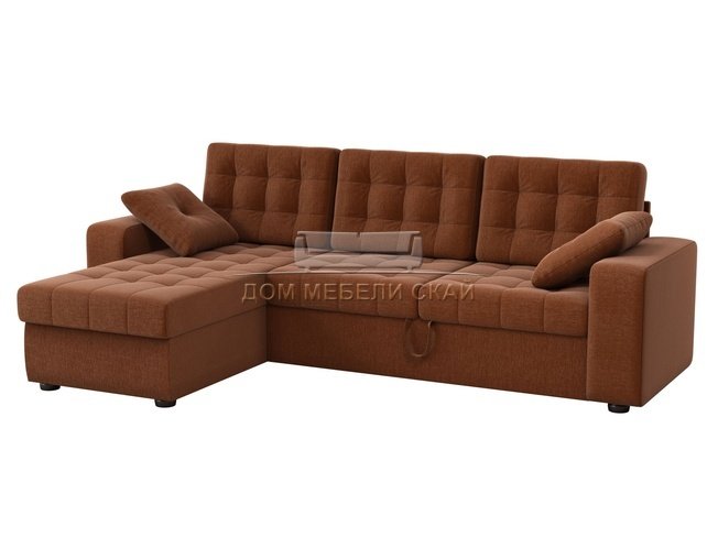 Угловой диван-кровать левый Камелот, коричневый/рогожка