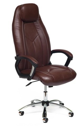 Кресло офисное Босс Boss хром, коричневая глянцевая экокожа