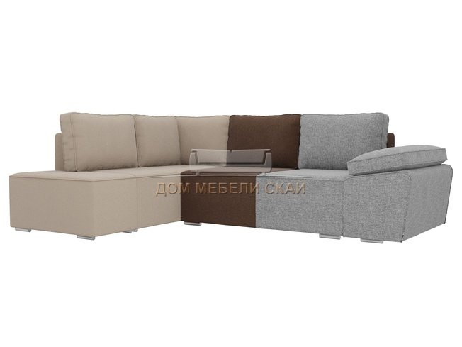 Угловой диван-кровать левый Хавьер, серый/коричневый/бежевый/рогожка