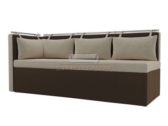 Кухонный угловой диван со спальным местом левый Метро, бежевый/коричневый/микровельвет