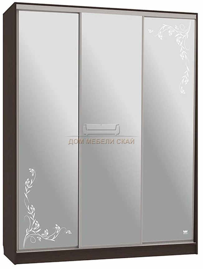 Шкаф-купе 3-дверный зеркальный Бассо 4-600, венге/цветы 2