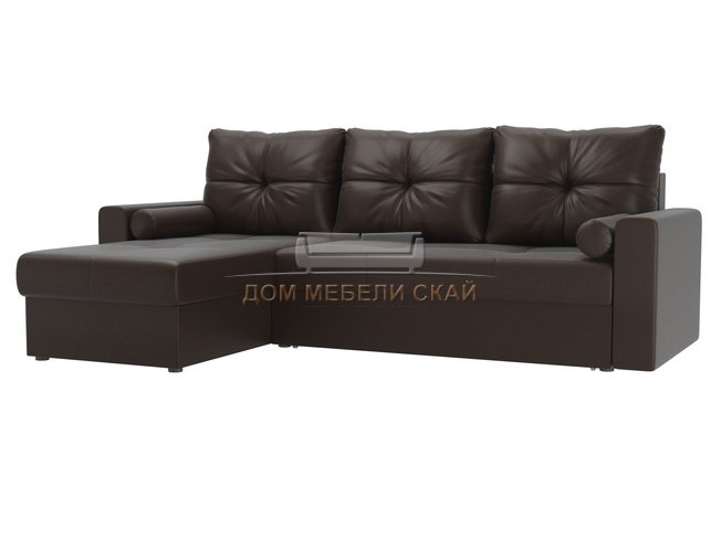 Угловой диван-кровать левый Верона, коричневый/экокожа