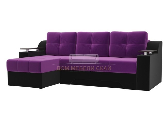 Угловой диван-кровать левый Сенатор, фиолетовый/черный/микровельвет