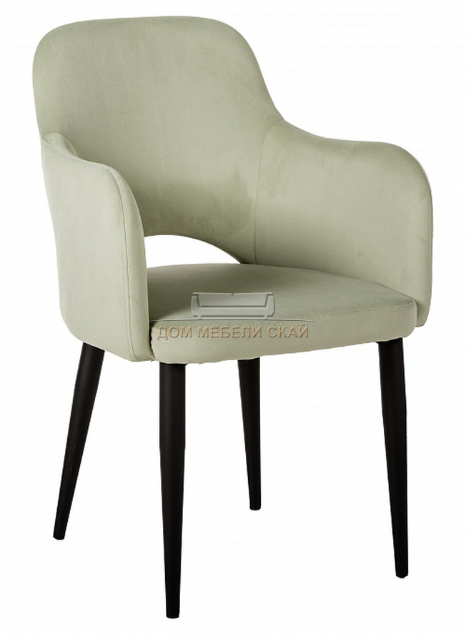 Стул-кресло Ledger, велюровый светло-зеленого цвета/черный