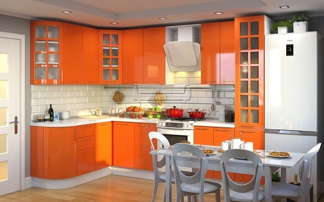 Кухня Модерн угловая 1720x3000, оранжевый глянец