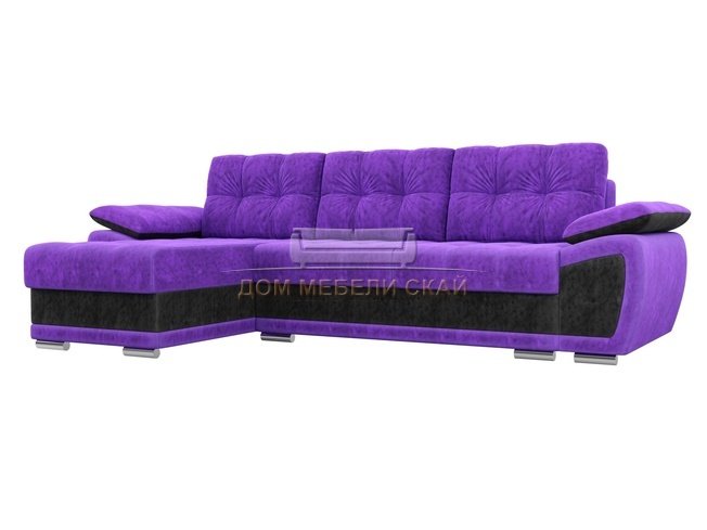 Угловой диван-кровать левый Нэстор, фиолетовый/черный/велюр