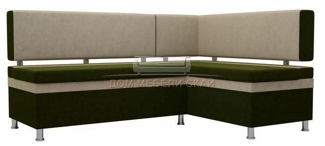 Кухонный угловой диван правый Стайл, зеленый/бежевый/микровельвет