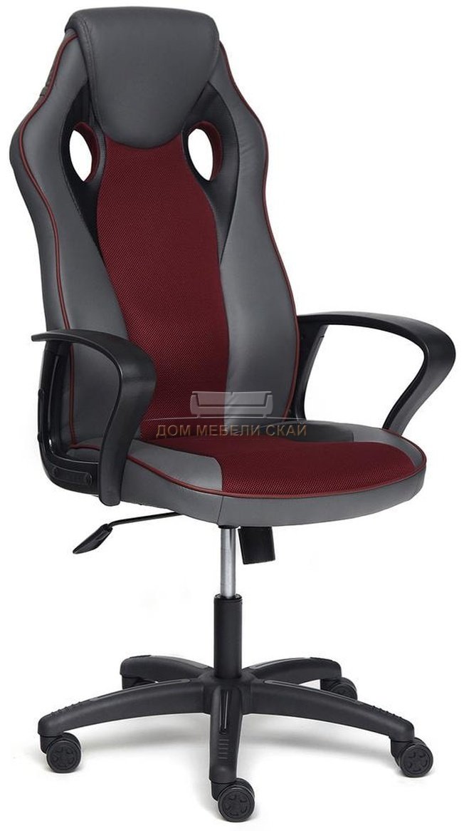 Кресло офисное Рейсер Racer, металлик экокожа/бордовая сетка