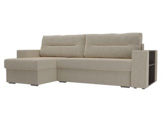 Угловой диван-кровать левый Эридан, бежевый/микровельвет