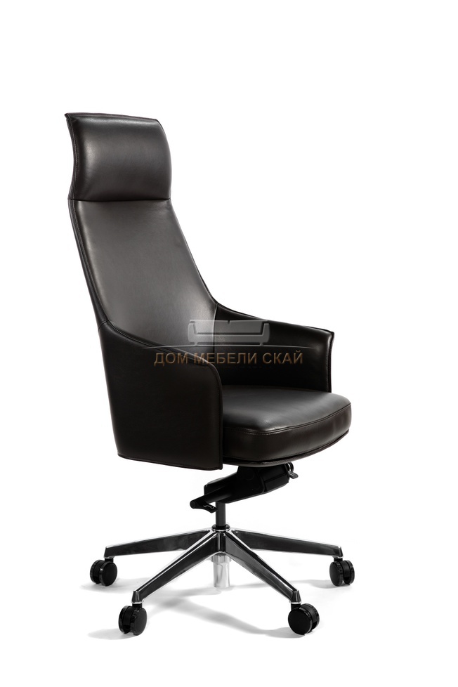 Кресло для руководителя Бордо, черная экокожа/алюминий крестовина