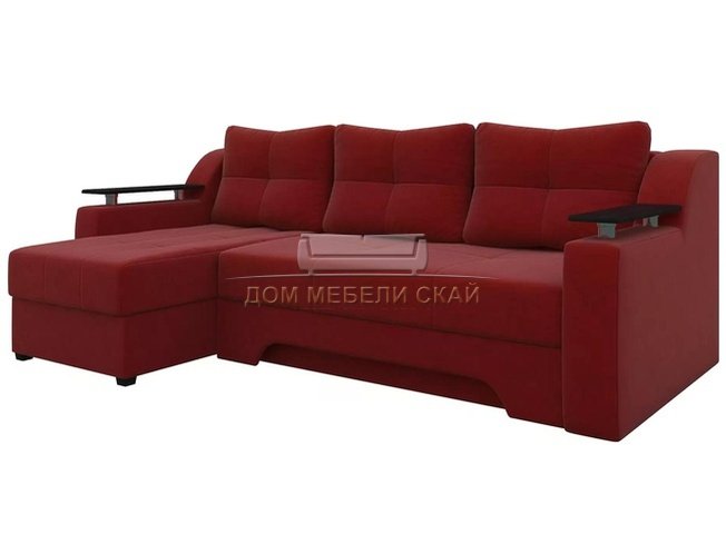 Угловой диван-кровать левый Сенатор, красный/микровельвет