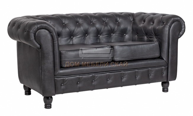 Диван из кожи 2-местный Chesterfield, black leather 2S