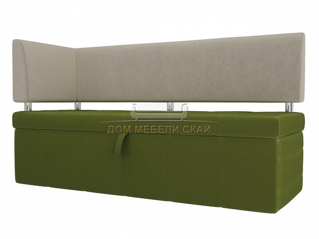 Кухонный диван Стоун с левым углом, зеленый/бежевый/микровельвет