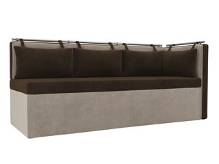 Кухонный угловой диван со спальным местом правый Метро, коричневый/бежевый/велюр