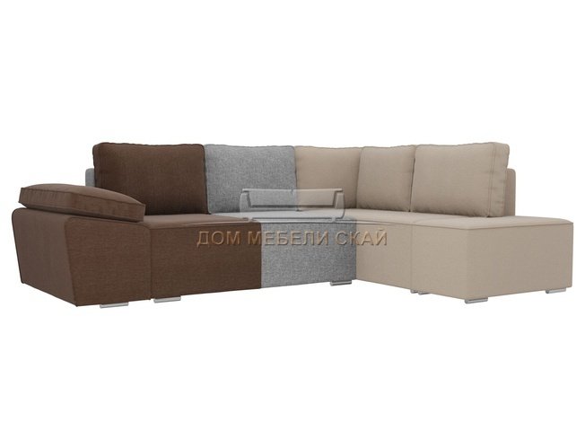 Угловой диван-кровать правый Хавьер, коричневый/серый/бежевый/рогожка
