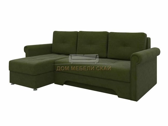 Угловой диван-кровать левый Леон, зеленый/микровельвет