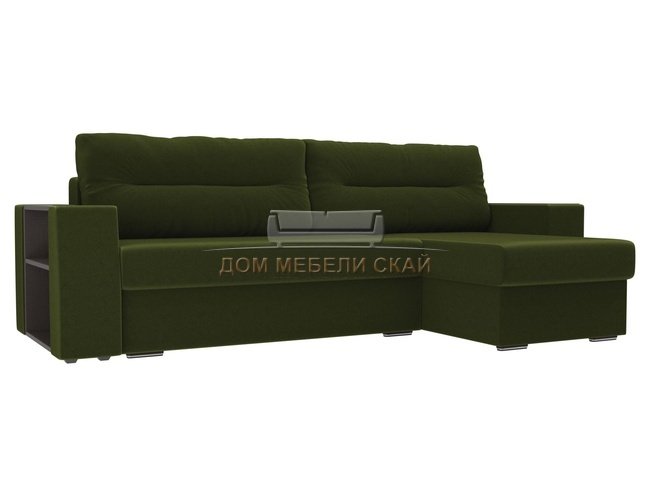 Угловой диван-кровать правый Эридан, зеленый/микровельвет