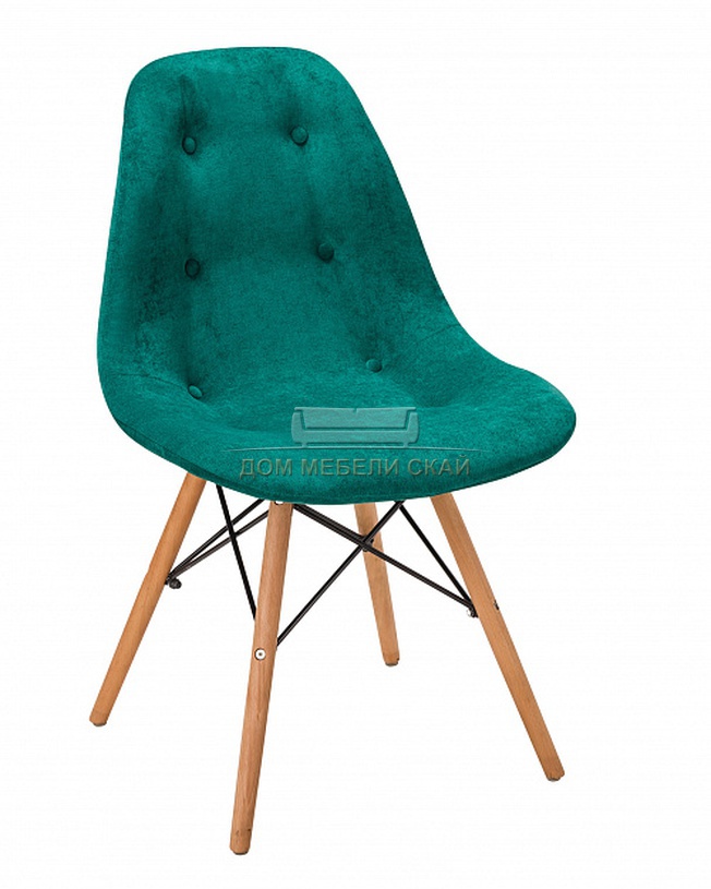 Стул Eames, велюровый изумрудного цвета/W натуральный бук