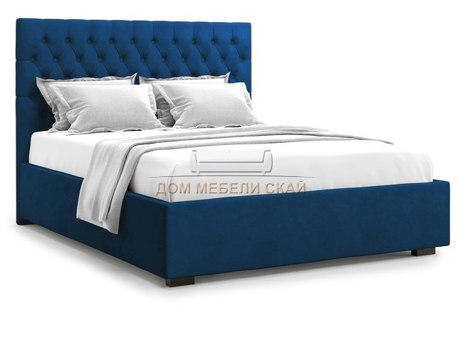 Кровать полутороспальная 140x200 Nemi без подъемного механизма, синий велюр velutto 26