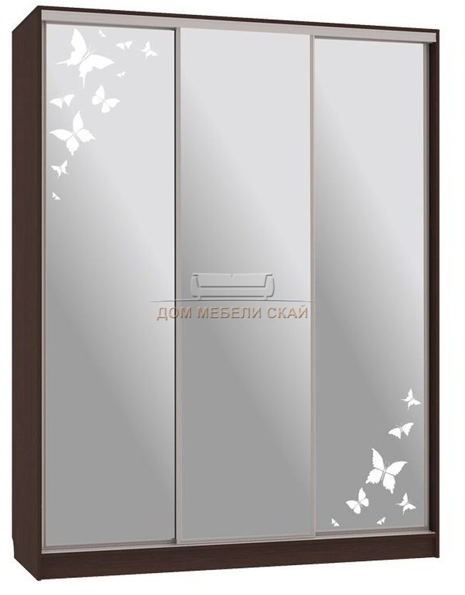 Шкаф-купе 3-дверный зеркальный Бассо 4-600, венге/бабочки
