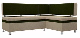 Кухонный угловой диван правый Стайл, бежевый/зеленый/микровельвет