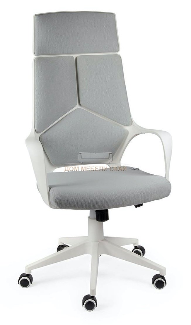 Кресло офисное IQ, white/grey/белый пластик/серая ткань