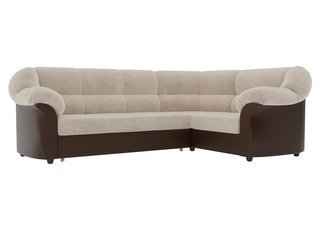 Угловой диван-кровать правый Карнелла, бежевый/коричневый/велюр/экокожа