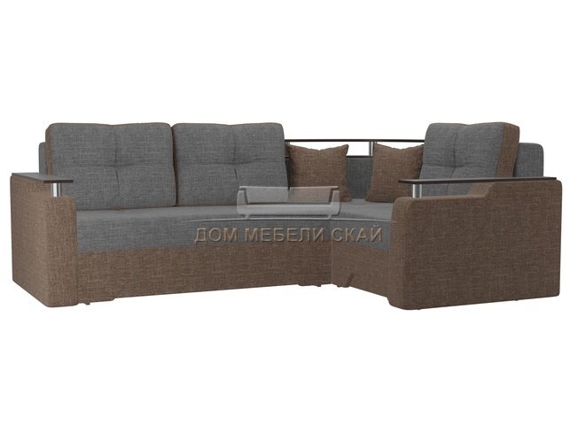 Угловой диван-кровать правый Комфорт, серый/коричневый/рогожка