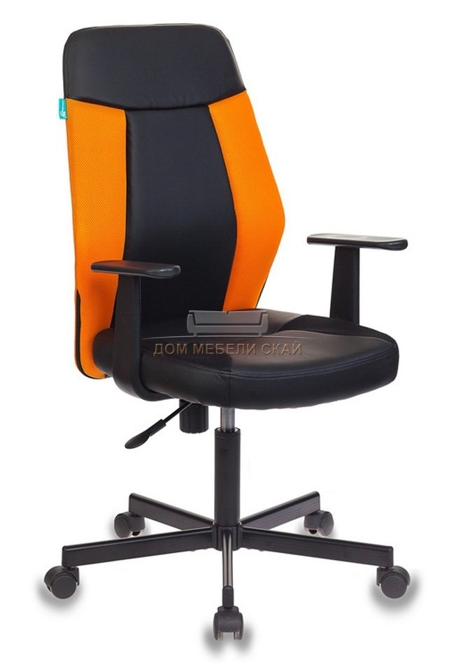 Кресло офисное CH-606, черная экокожа/оранжевая ткань