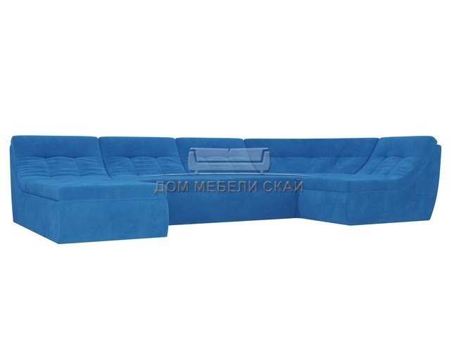 П-образный угловой диван Холидей, голубой/велюр