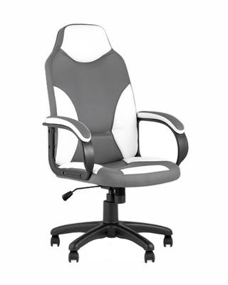 Кресло компьютерное игровое Кронос, экокожа серый/белый