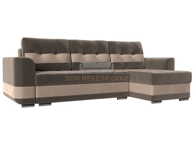 Угловой диван-кровать правый Честер, коричневый/бежевый/велюр