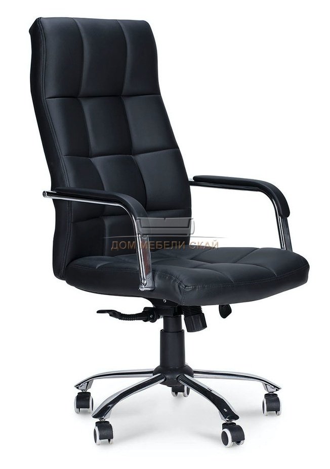 Кресло офисное Римини, хром/черная экокожа