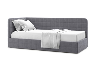 Кровать-кушетка мягкая Tichina 120x200 с ПМ, левая/серый велюр velutto 32