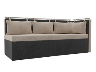 Кухонный угловой диван со спальным местом правый Метро, бежевый/серый/велюр